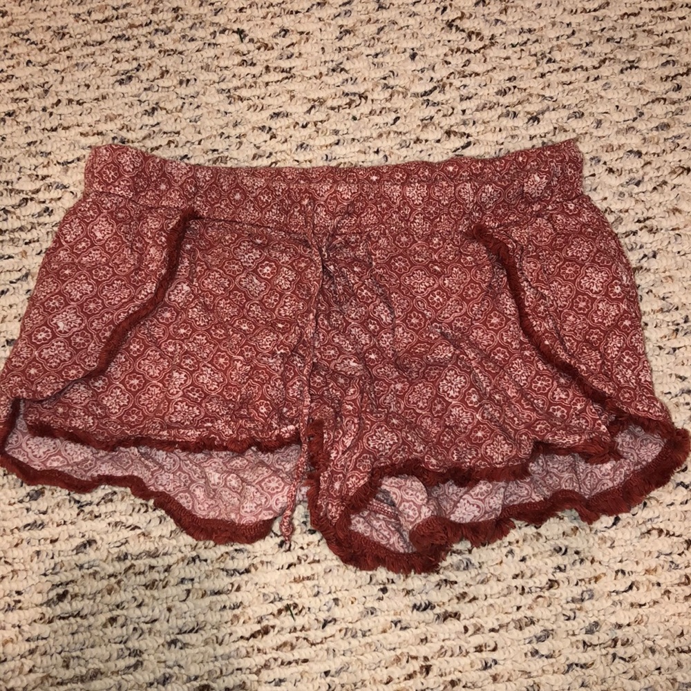 Red and white patterned dress shorts